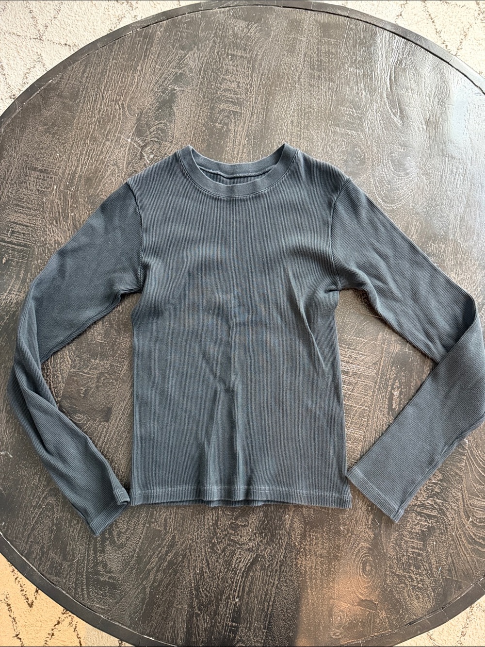 Brandy Melville Charcoal Ribbed Long-Sleeve Crewneck Top